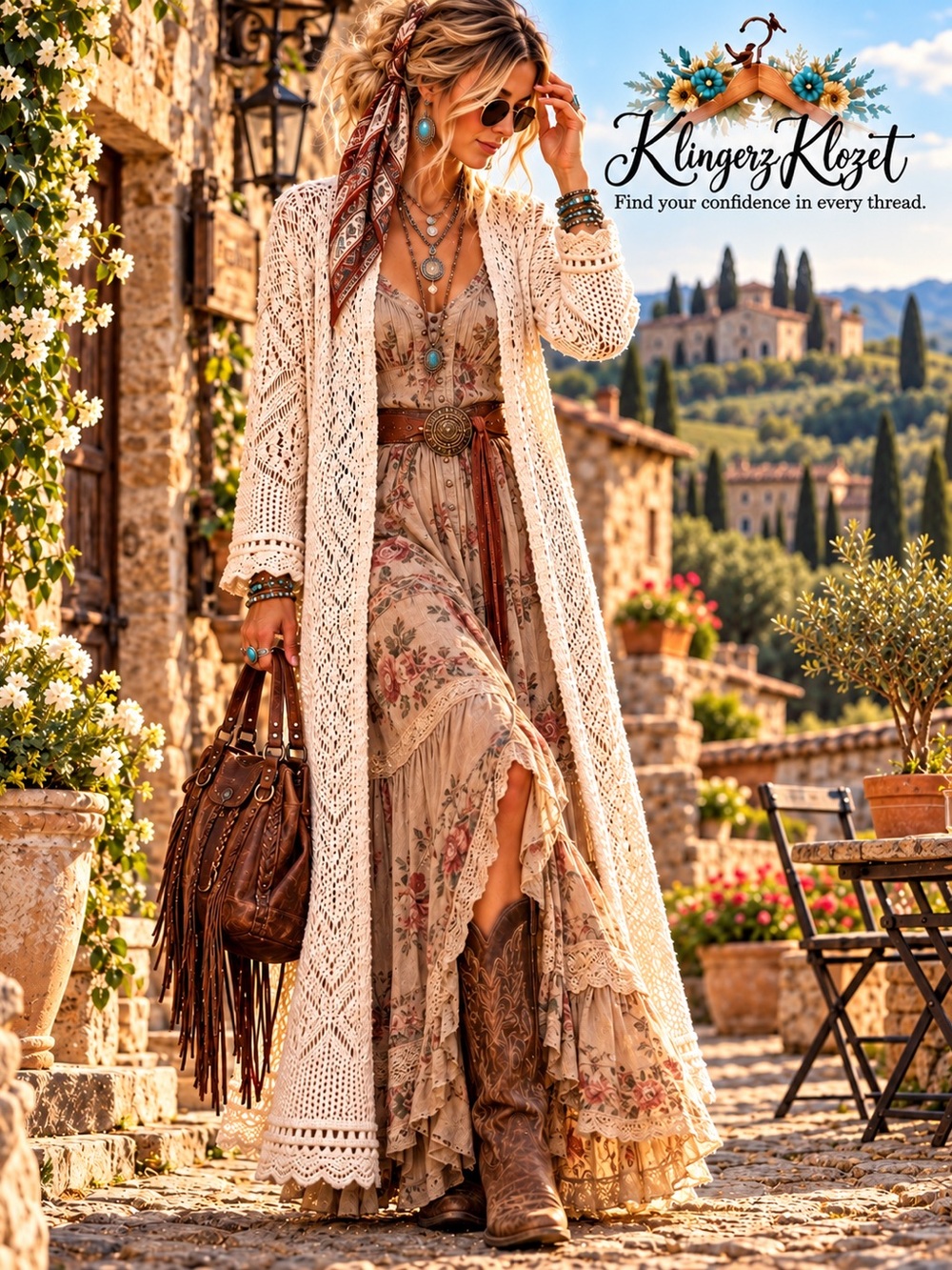 Freshman 1996 Ivory Crochet Maxi Duster Cardigan Boho Western S
